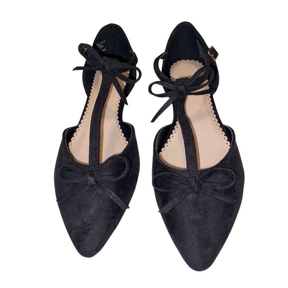 Venus Faux Suede Pointed Toe Flats Bow Shoes Ankle Straps Formal - Picture 1 of 11